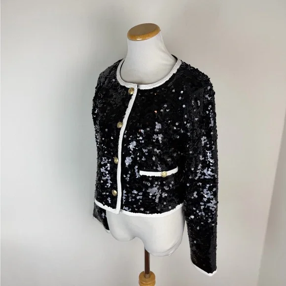 NWT J. Crew Sequin Lady Jacket Blazer Black White Size M - Picture 7 of 11